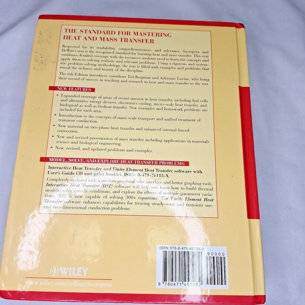 Fundamentals of Heat & Mass Transfer PLUS Free sealed IHT 3.0 & FEHT HC Text 6th